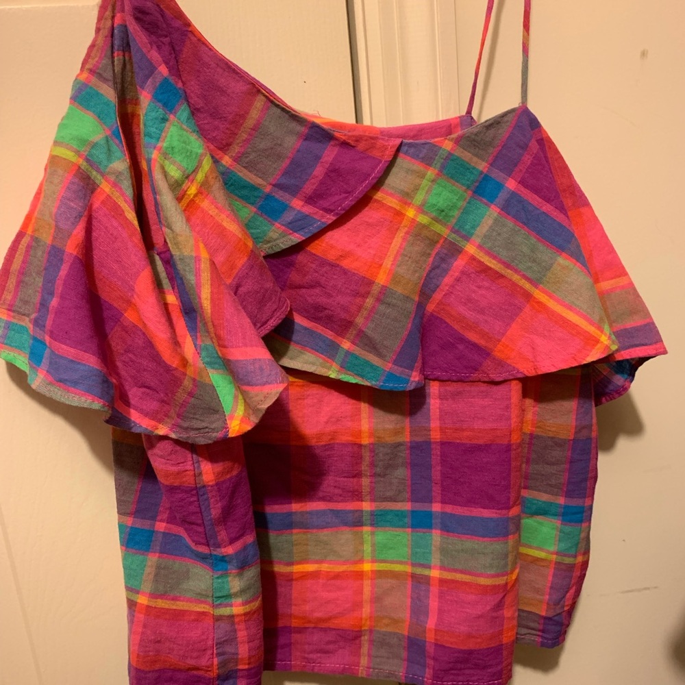 A new day asymmetrical plaid top